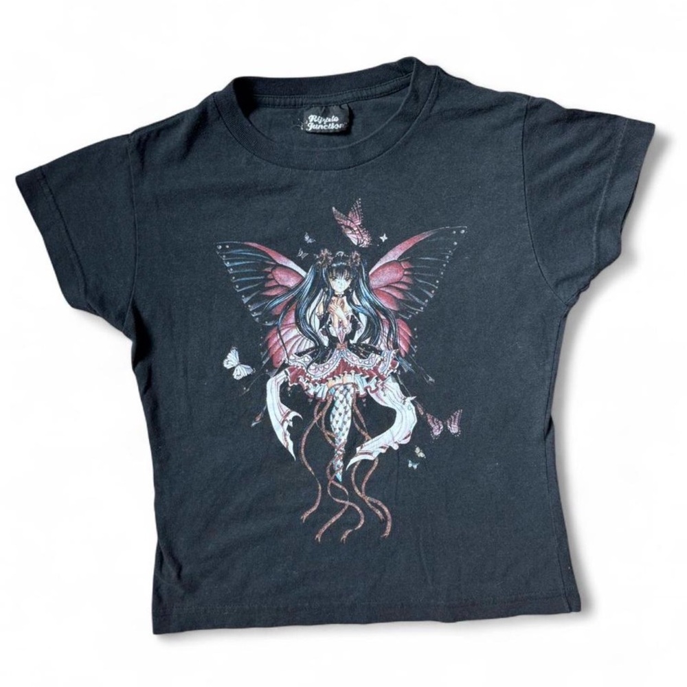 Ripple Junction Grunge Black and Pink Fairy Graphic Tee